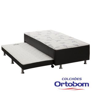 Cama Box Solteiro Ortobom Colchão Auxiliar Corino Nero Vaz 088x188x37