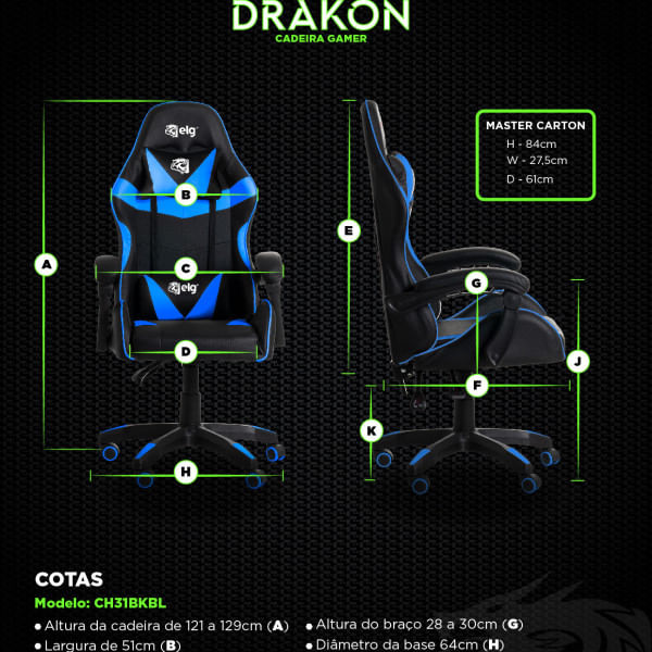Cadeira-Gamer-ELG-Drakon-CH31BKBL-com-Apoio-Dorsal-e-Cervical-