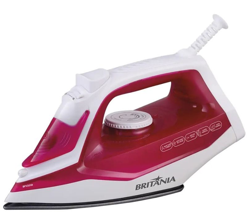 Ferro-de-Passar-a-Vapor-e-a-Seco-Salva-Botoes-Britania-BFV201-1250W---Branco-Rosa