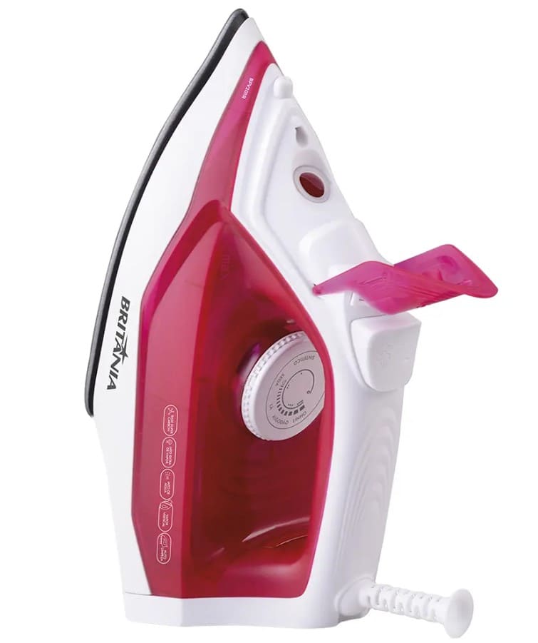 Ferro-de-Passar-a-Vapor-e-a-Seco-Salva-Botoes-Britania-BFV201-1250W---Branco-Rosa