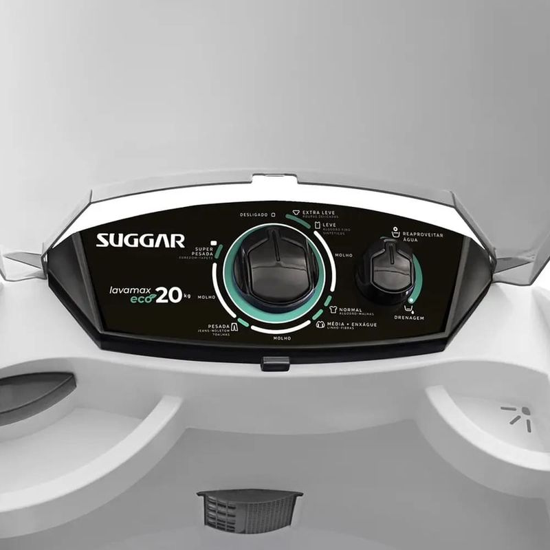 Maquina-de-Lavar-Suggar-Lavamax-Eco-20kg-Semiautomatica-com-Timer-LE200-Preta-Branca
