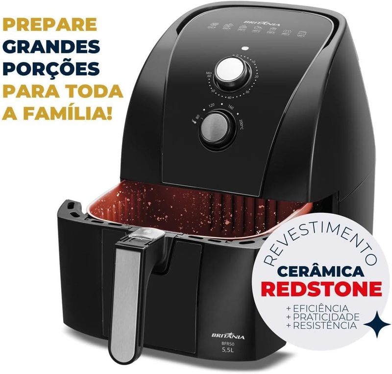 Fritadeira-Air-Fryer-Britania-55L-Antiaderente-Redstone-1500W-BFR50