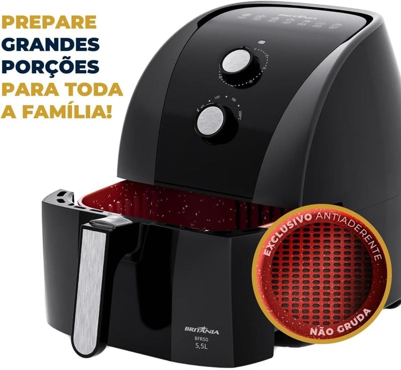 Fritadeira-Air-Fryer-Britania-55L-Antiaderente-Redstone-1500W-BFR50