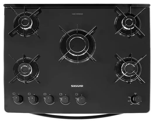 Fogao-5-Bocas-Suggar-Neo-Glass-FGVNG510PT-Mesa-de-Vidro-Preto-