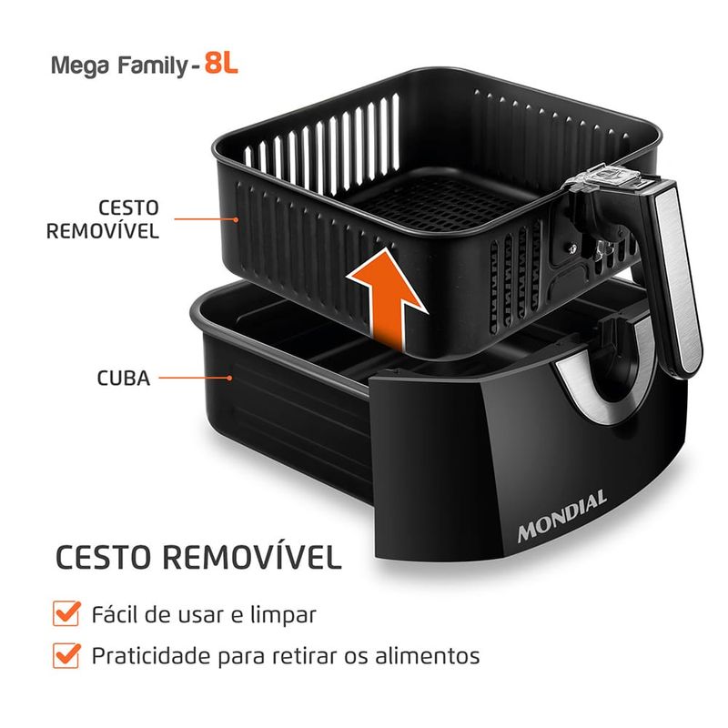 Fritadeira-Eletrica-8-Litros-Air-Fryer-Mondial-AFN80BI-Preta-110V