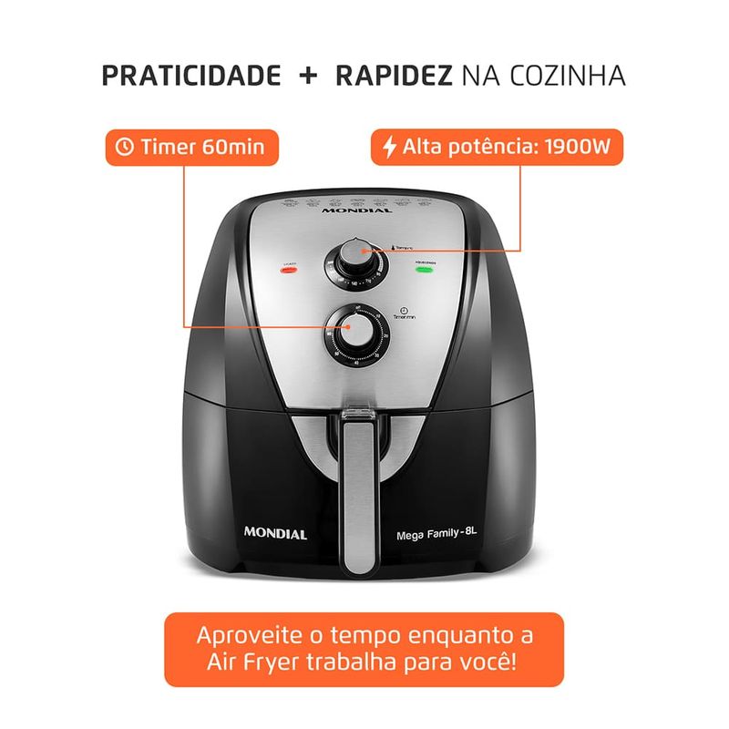 Fritadeira-Eletrica-8-Litros-Air-Fryer-Mondial-AFN80BI-Preta-110V