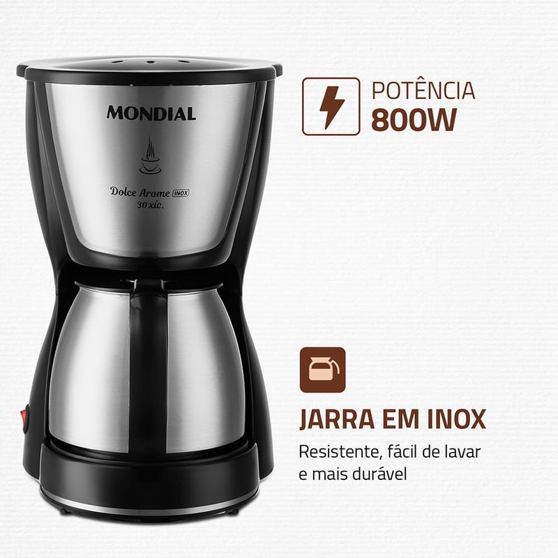 Cafeteira-Eletrica-Mondial-30-Xicaras-Dolce-Arome-C-37-Preto-com-Inox