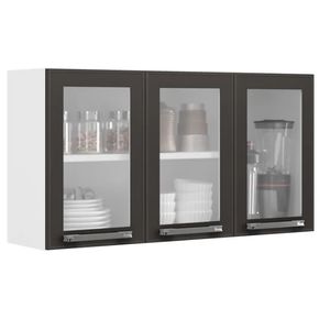Armário Aéreo de Cozinha 3 Portas com Vidro Florença