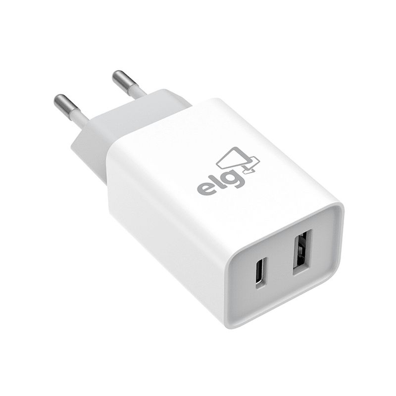 Carregador-de-Parede-ELG-Universal-W124C-1-Porta-USB-Tipo-C-e-1-Porta-USB-A-2.1A