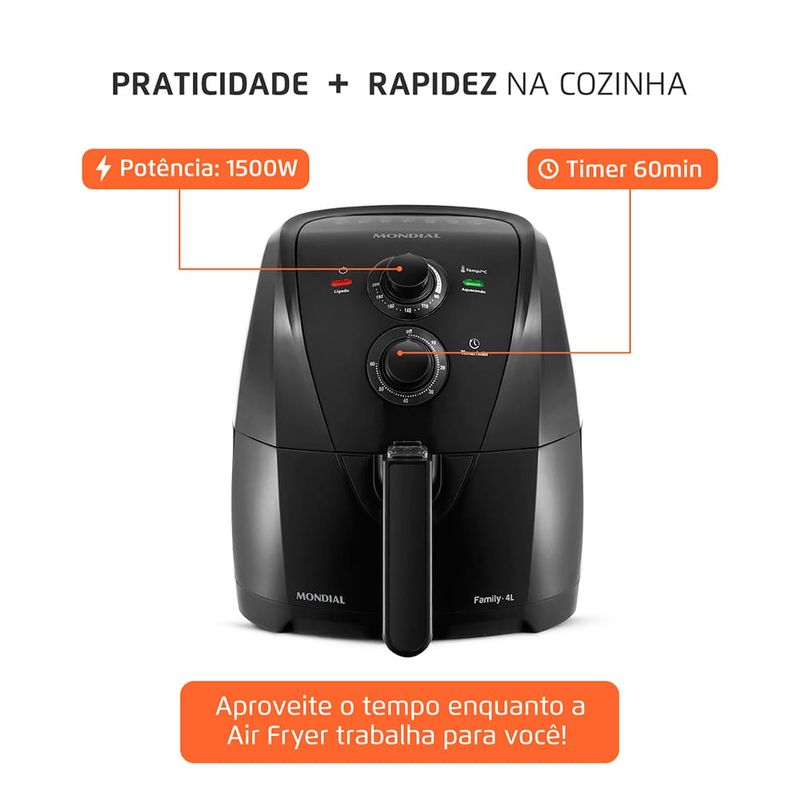Fritadeira-Eletrica-4-Litros-Air-Fryer-Mondial-AFN40BF-Preta