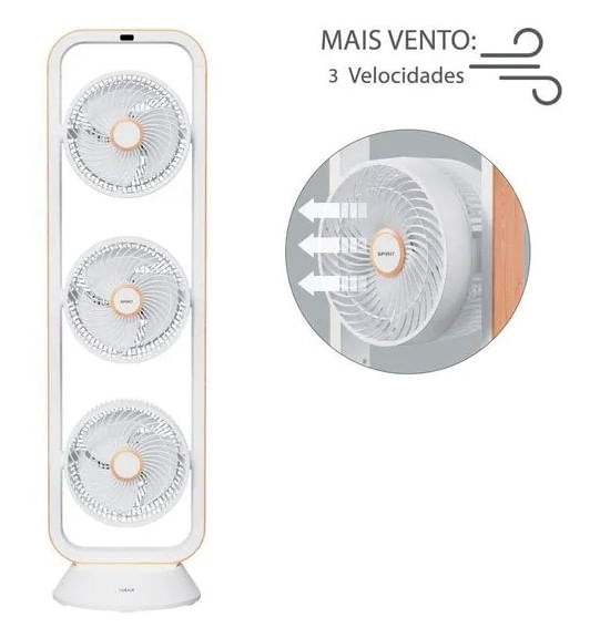 Ventilador-Triplo-Spirit-Robot-Branco-Caramelo