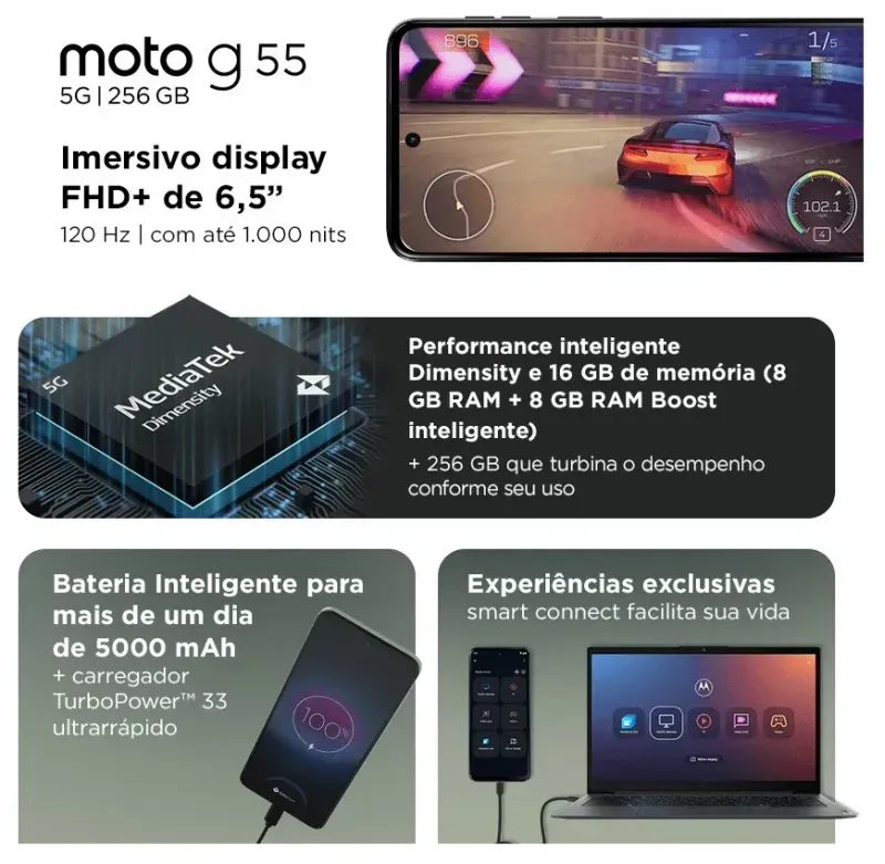 Smartphone Motorola Moto G55 5G 256GB 16GB Preto 9