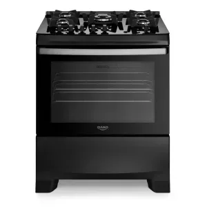 Fogão 5 Bocas Preto com Mesa de Vidro e Tripla Chama Dako Supreme Glass