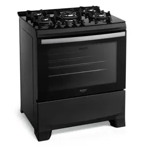 Fogão 5 Bocas Preto com Mesa de Vidro e Tripla Chama Dako Supreme Glass