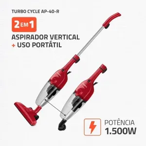 Aspirador de Pó Vertical e Portátil Mondial Turbo Cycle 1500W AP-40-R - Vermelho/Preto - 127v